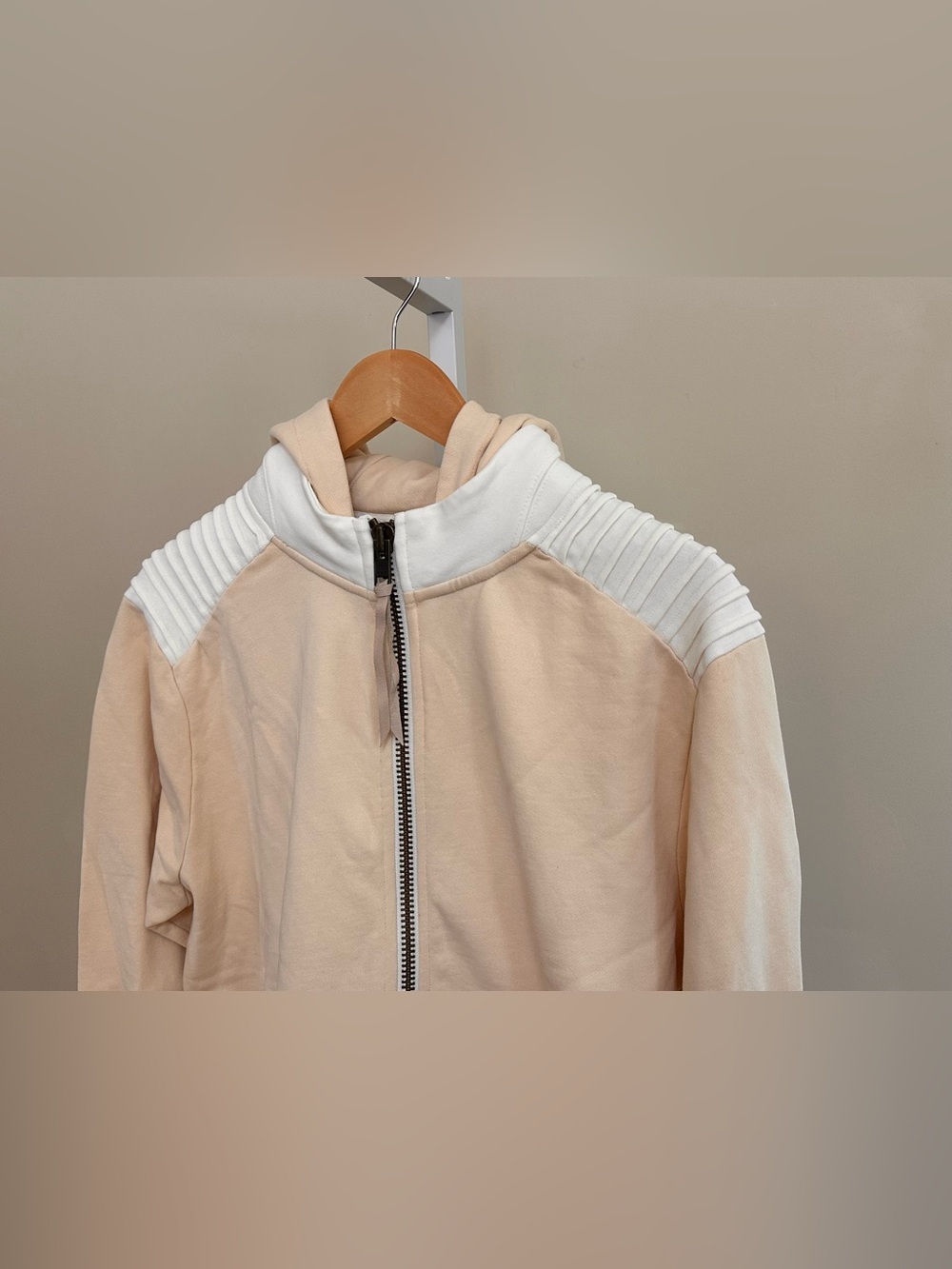 Copala by Ben Rose Tokyo Hoodie Size Small Cream Supima Cotton Moto Zip - Picture 10 of 10